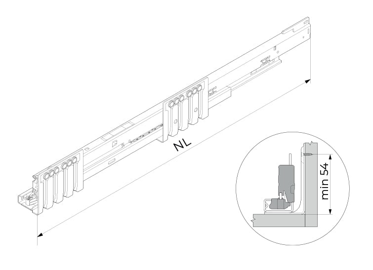 Schéma Encombrement de la coulisse
